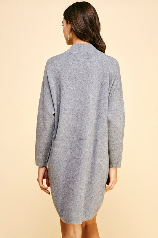 ON THE GO MOCK NECK SWEATER DRESS--GREY