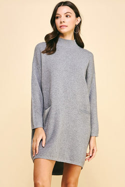 ON THE GO MOCK NECK SWEATER DRESS--GREY