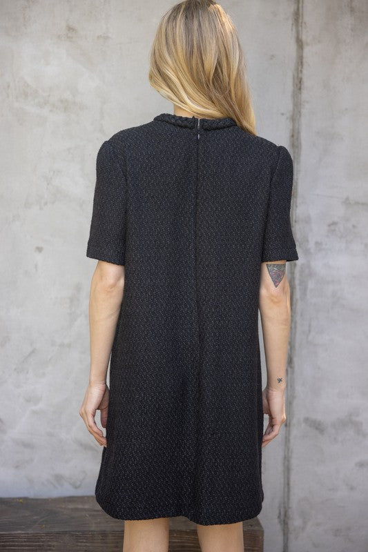 DOUBLE POCKET TWEED DRESS--BLACK