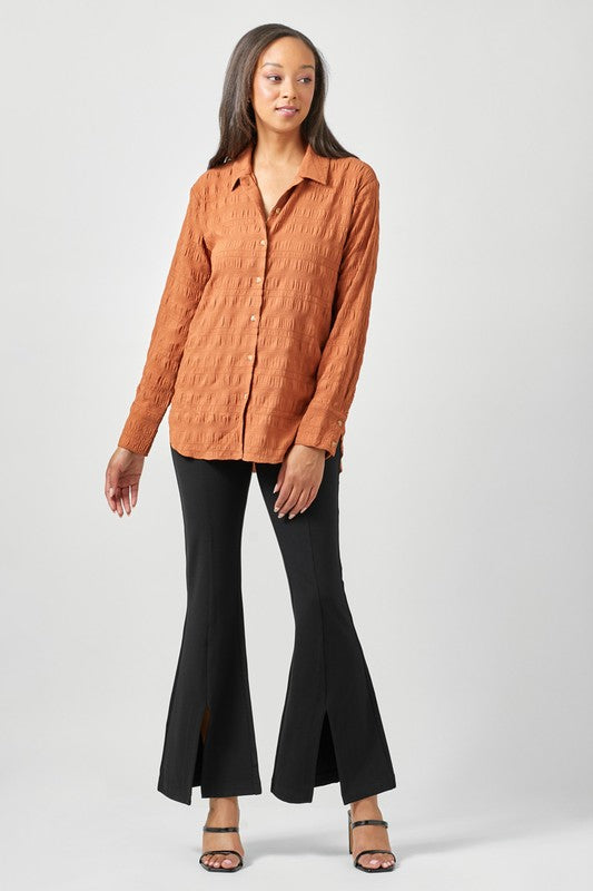 WHO YOU ARE TEXTURED LONG SLEEVE TOP--PUMPKIN BROWN