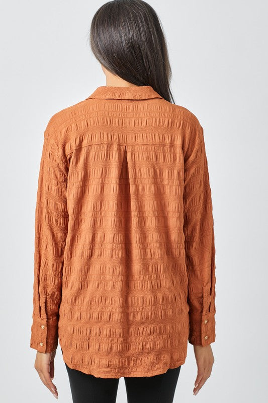 WHO YOU ARE TEXTURED LONG SLEEVE TOP--PUMPKIN BROWN