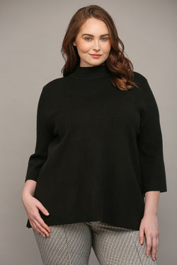 CURVY MOCK NECK BELL SLEEVE SWEATER--BLACK