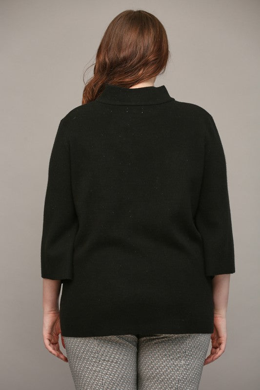 CURVY MOCK NECK BELL SLEEVE SWEATER--BLACK