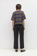 LIGHTWEIGHT SHORT SLEEVE SWEATER--BROWN/NAVY