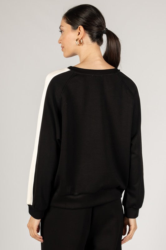 SCUBA MODAL BLOCK STRIPE TOP--BLACK/EGGSHELL