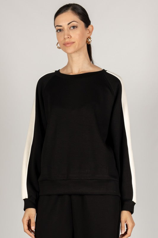 SCUBA MODAL BLOCK STRIPE TOP--BLACK/EGGSHELL