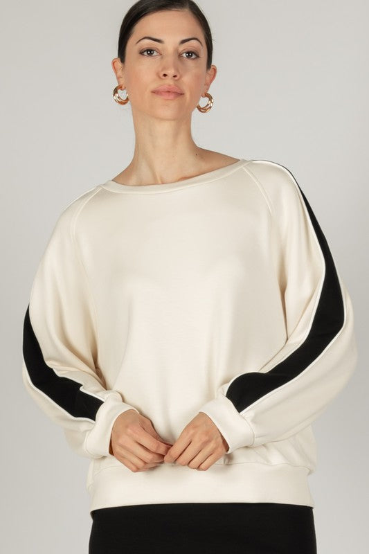 SCUBA MODAL BLOCK STRIPE TOP--EGGSHELL