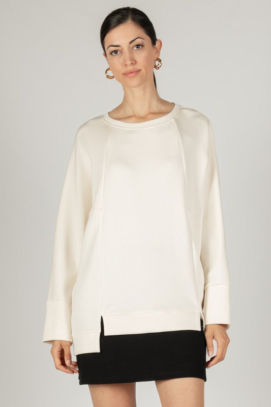 SCUBA MODAL BUTTON CUFF TOP--EGGSHELL