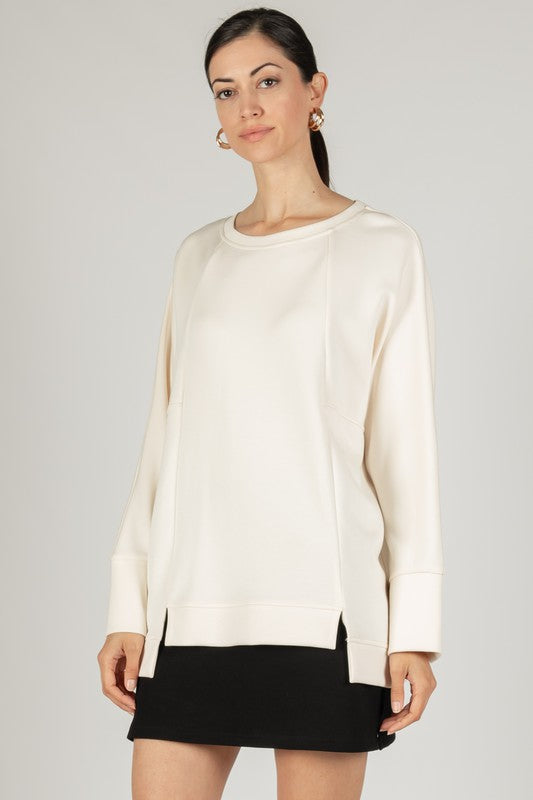 SCUBA MODAL BUTTON CUFF TOP--EGGSHELL