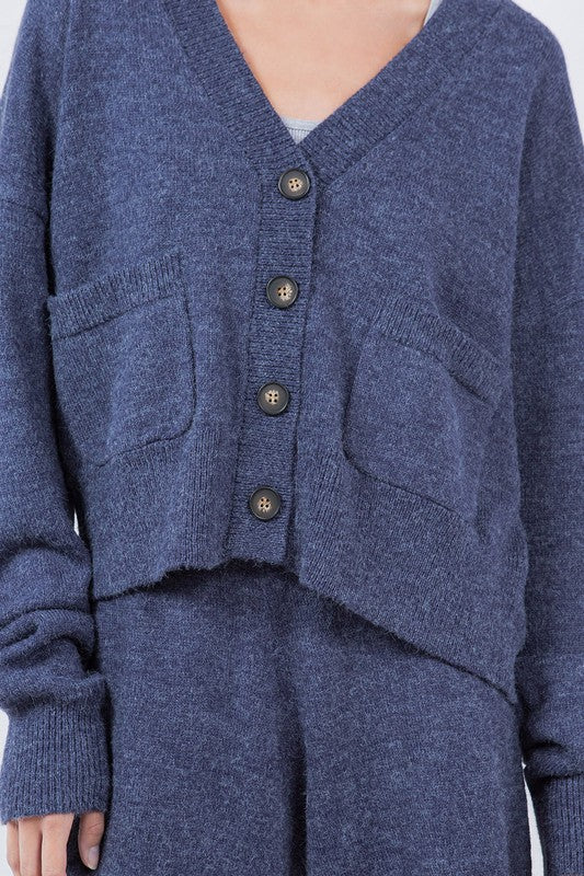 CARDIGAN SWEATER WITH POCKETS--NAVY