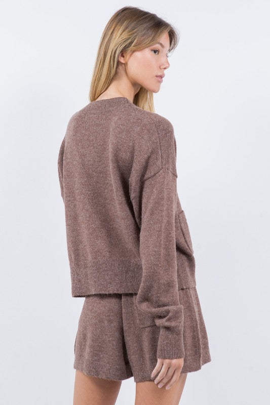 CARDIGAN SWEATER WITH POCKETS--MOCHA