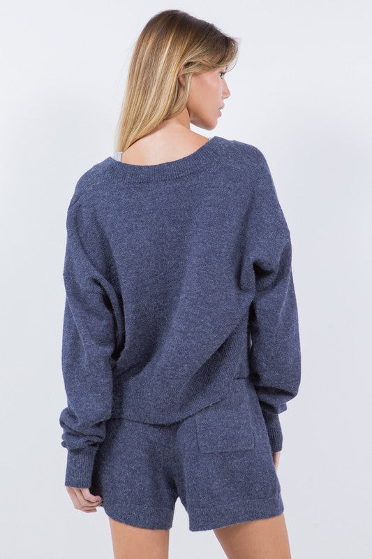 CARDIGAN SWEATER WITH POCKETS--NAVY