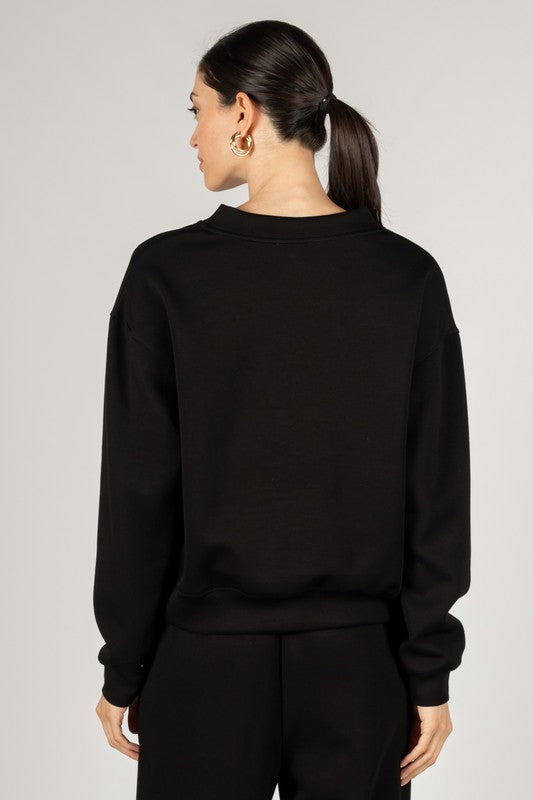 SCUBA MODAL V-NECK PULLOVER--BLACK