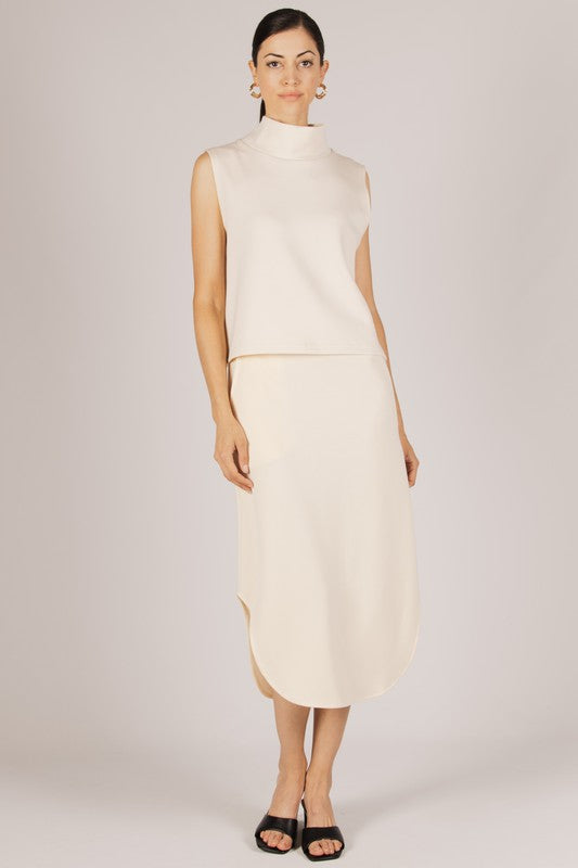 SCUBA MODAL MIDI SKIRT--EGGSHELL
