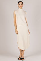 SCUBA MODAL MIDI SKIRT--EGGSHELL