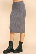 FOR THIS MOMENT CABLE KNIT PENCIL SWEATER SKIRT--WARM GREY