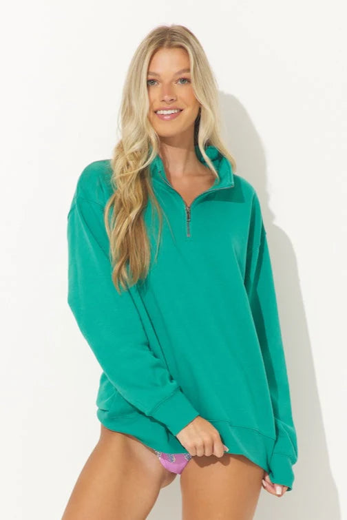 SURF WASHED QUARTER ZIP PULLOVER--COLLEGE GREEN