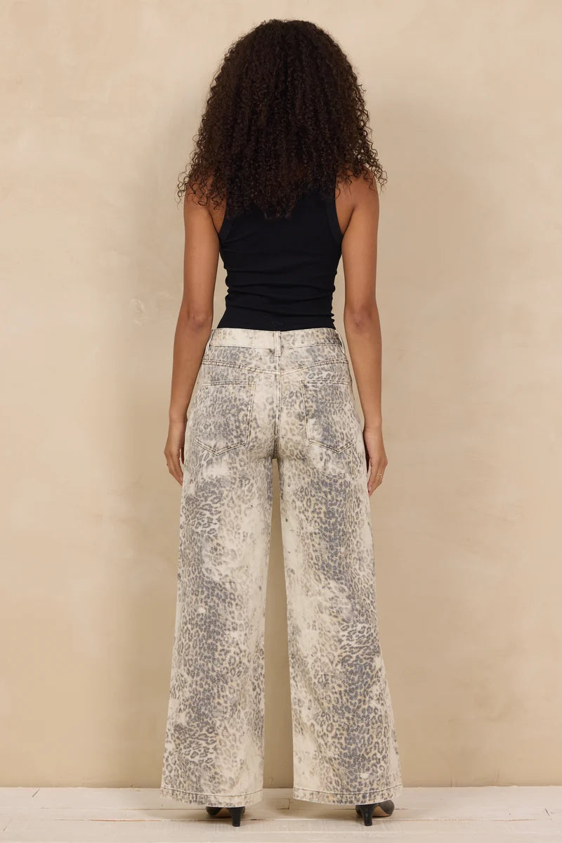 VINTAGE HAVANA DISTRESSED LEOPARD WASHED WIDE LEG JEAN