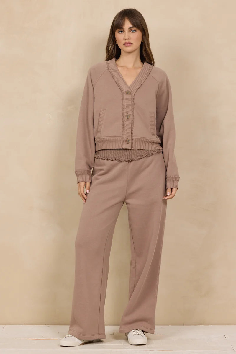 VINTAGE FLEECE CARDIGAN--MOCHA LATTE
