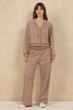 VINTAGE FLEECE CARDIGAN--MOCHA LATTE