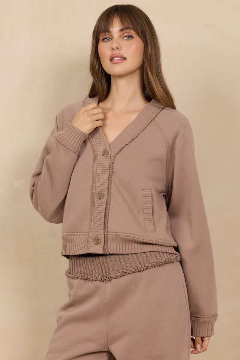 VINTAGE FLEECE CARDIGAN--MOCHA LATTE
