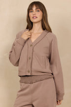 VINTAGE FLEECE CARDIGAN--MOCHA LATTE