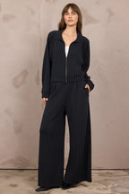 VINTAGE HAVANA RAGLAN STRIPED ZIP UP--BLACK GREY