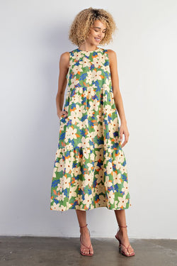 FLORAL PRINT POPLIN TIERED DRESS