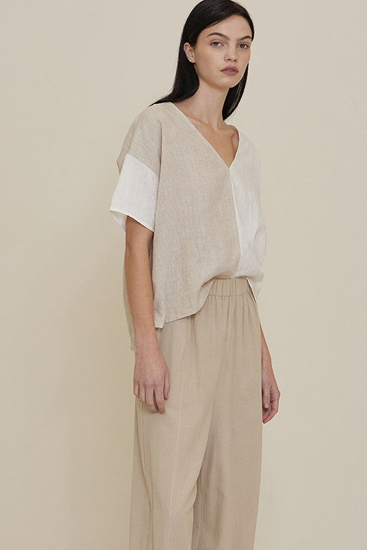 TWO TONE LINEN TOP