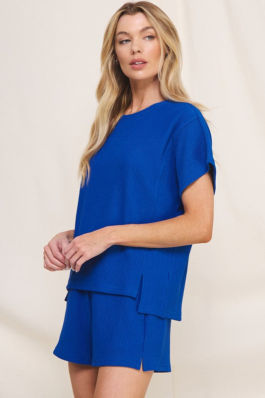 TEXTURED KNIT TOP--ROYAL BLUE