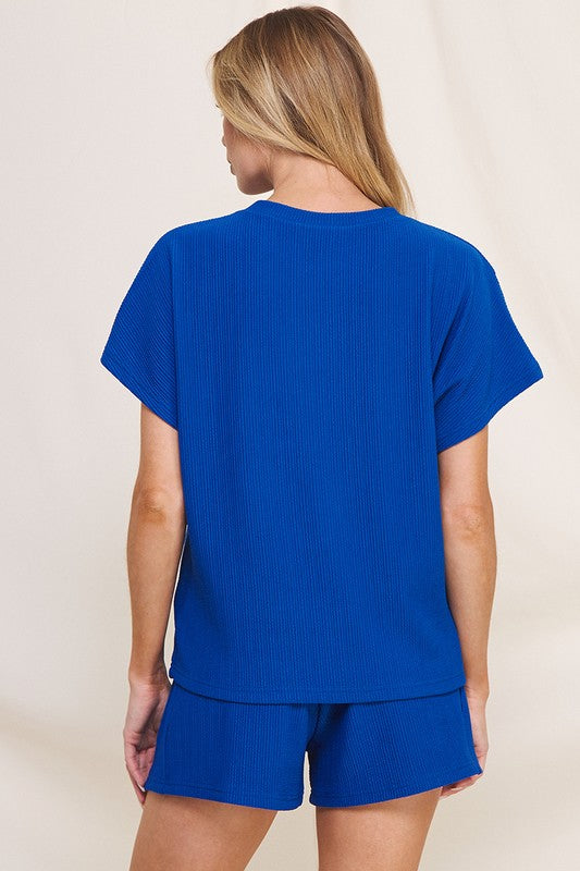 TEXTURED KNIT TOP--ROYAL BLUE