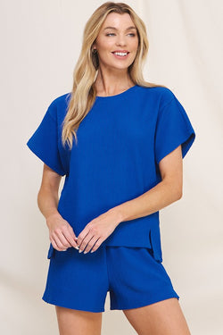 TEXTURED KNIT TOP--ROYAL BLUE