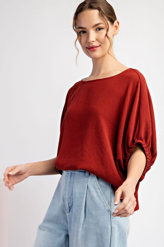 SHORT SLEEVE BOXY TOP--RUST