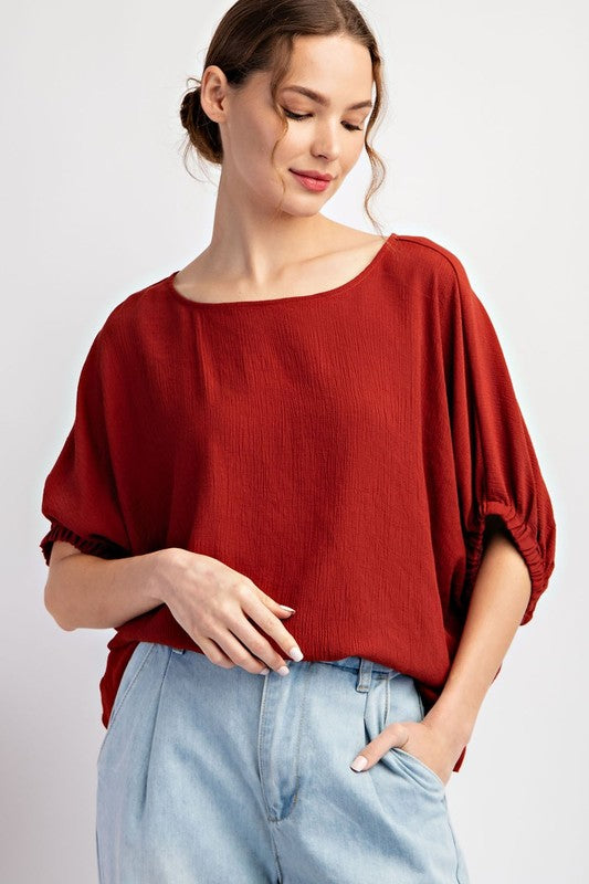 SHORT SLEEVE BOXY TOP--RUST