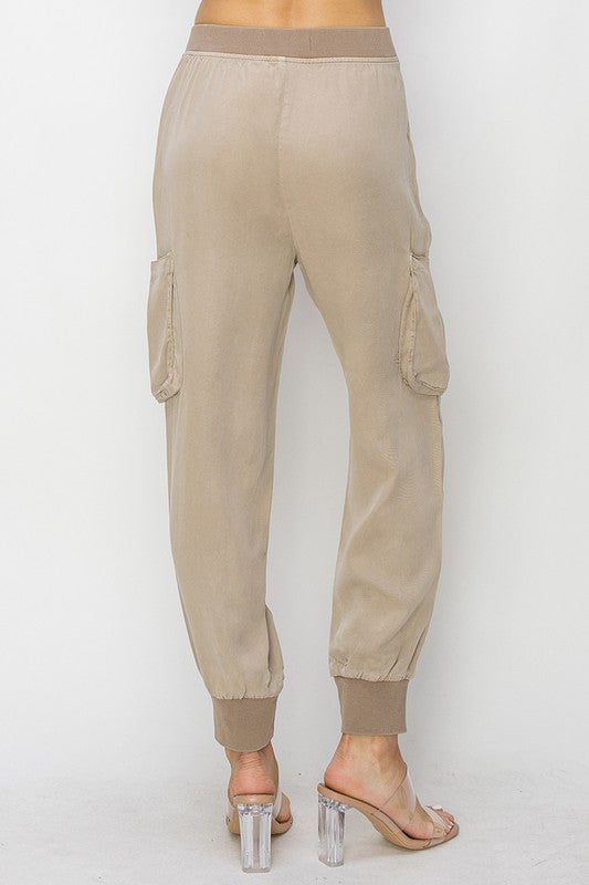HIGH RISE CARGO TENCEL JOGGERS--TAUPE