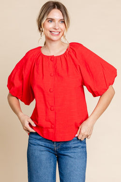 BUTTON DOWN SHORT SLEEVE TOP--RED