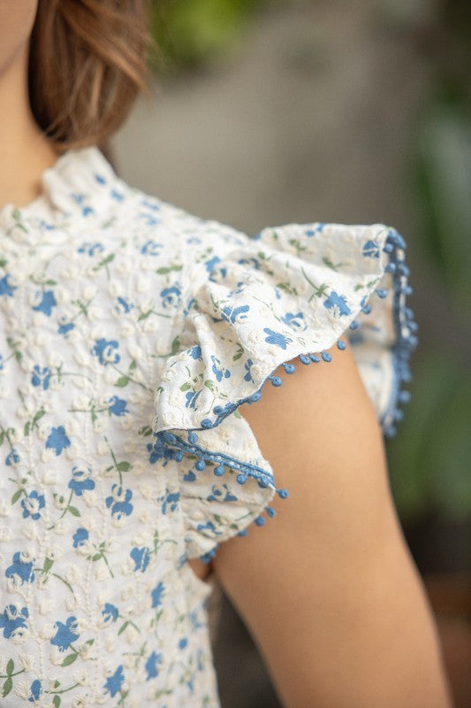 FLORAL EMBROIDERED CAP SLEEVE TOP
