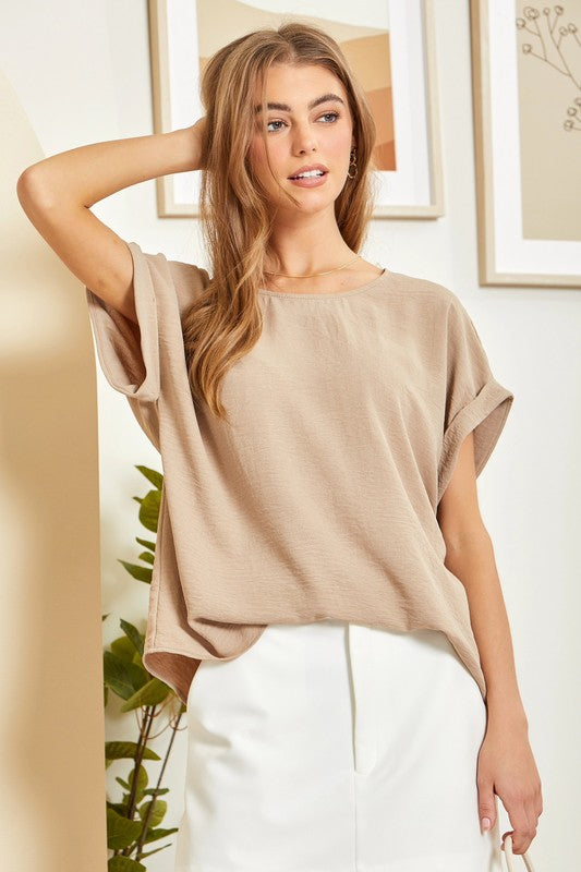 SOLID BASIC TOP--TAUPE