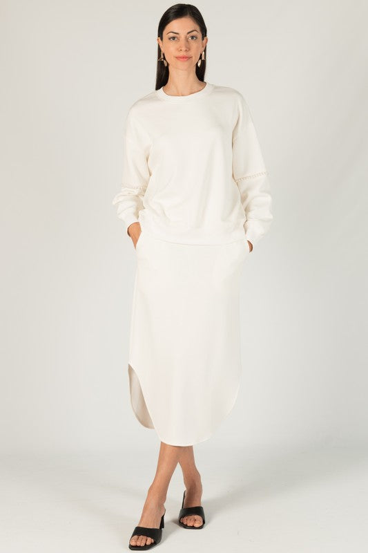 SCUBA MODAL MIDI SKIRT--CREAM