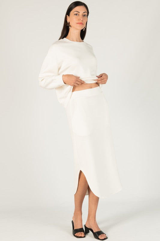 SCUBA MODAL MIDI SKIRT--CREAM