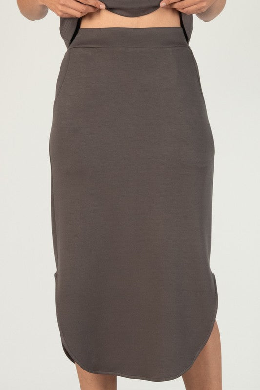 SCUBA MODAL MIDI SKIRT--CHARCOAL