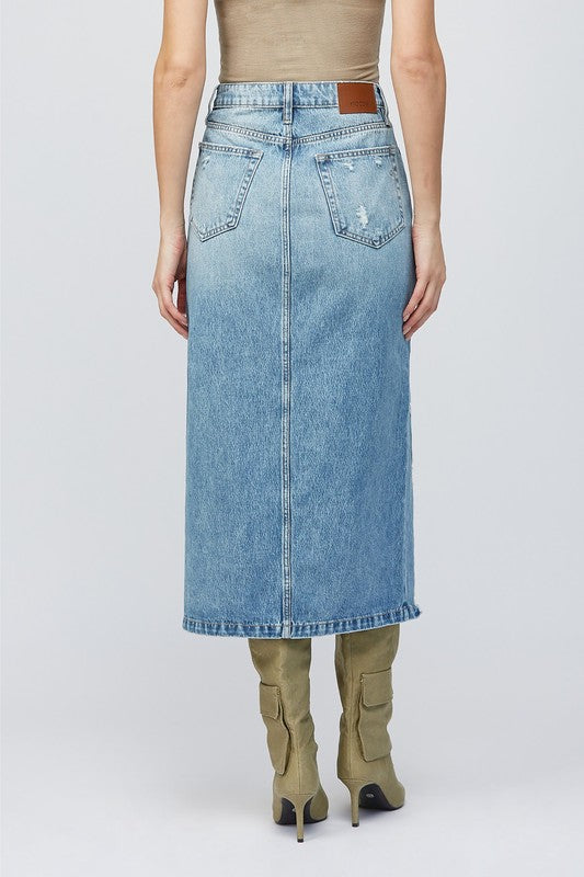 HIDDEN HEAVY DISTRESSED HIGH LOW DENIM SKIRT