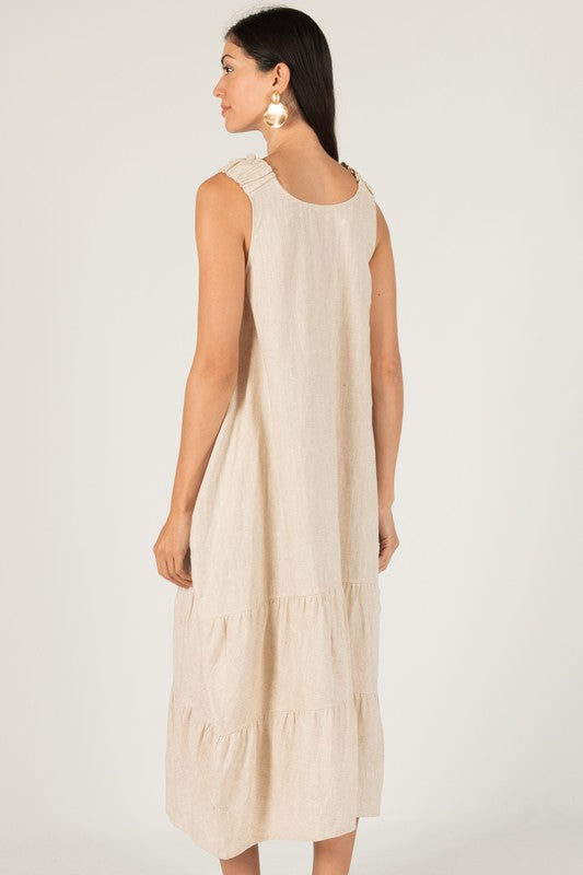 LINEN HAREM DRESS--NATURAL