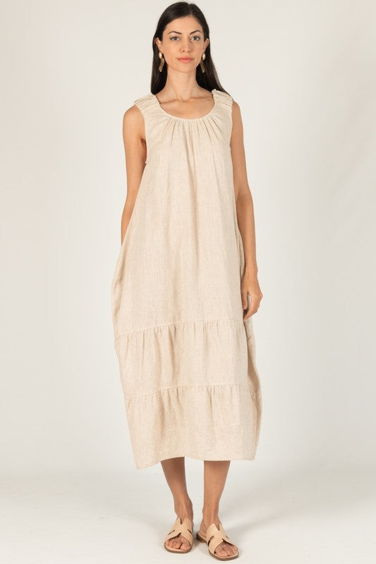 LINEN HAREM DRESS--NATURAL