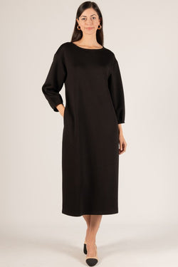 SCUBA MODAL 3/4 SLEEVE MIDI DRESS--BLACK