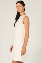 SCUBA MODAL SLEEVELESS SHIFT DRESS--EGGSHELL