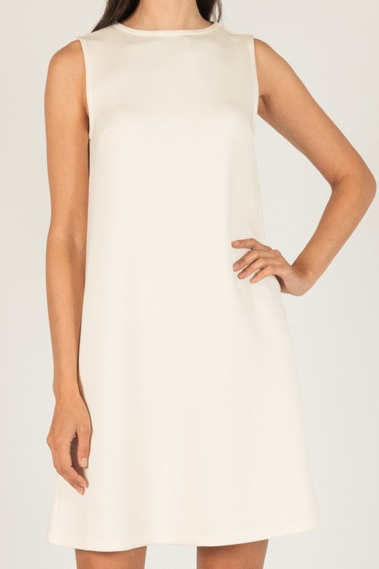 SCUBA MODAL SLEEVELESS SHIFT DRESS--EGGSHELL
