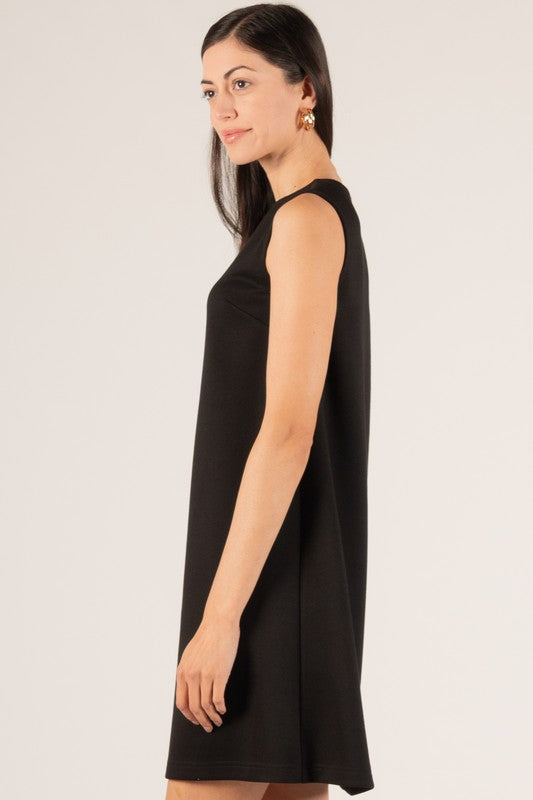 SCUBA MODAL SLEEVELESS SHIFT DRESS--BLACK