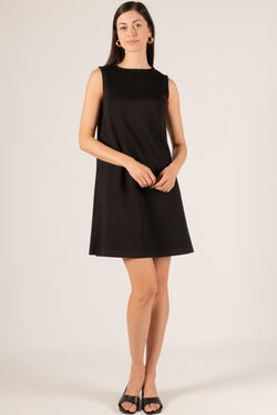 SCUBA MODAL SLEEVELESS SHIFT DRESS--BLACK