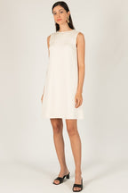 SCUBA MODAL SLEEVELESS SHIFT DRESS--EGGSHELL